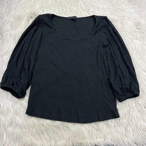 Sanctuary Women's Black Balloon Sleeve Knit Top Scoop Neck